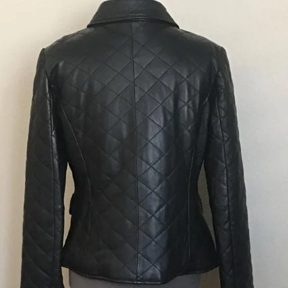 KENAR Black Quilted Leather Jacket Women's Size 4 - Picture 4 of 12